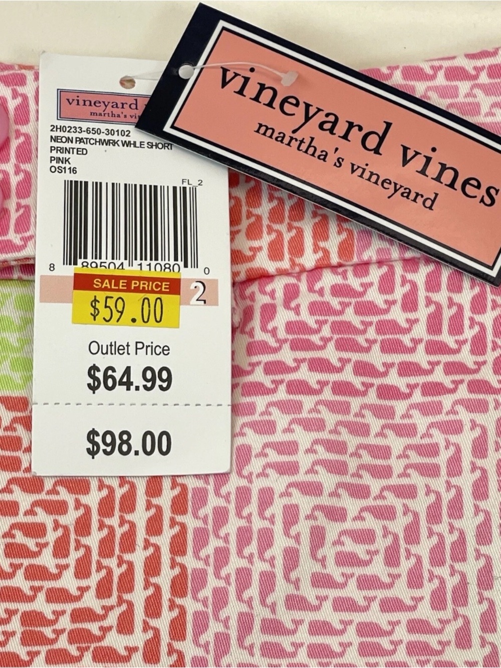 New Vineyard Vines Whale Print Patchwork Chino Shorts Pink Womens Size 2 - Picture 7 of 10